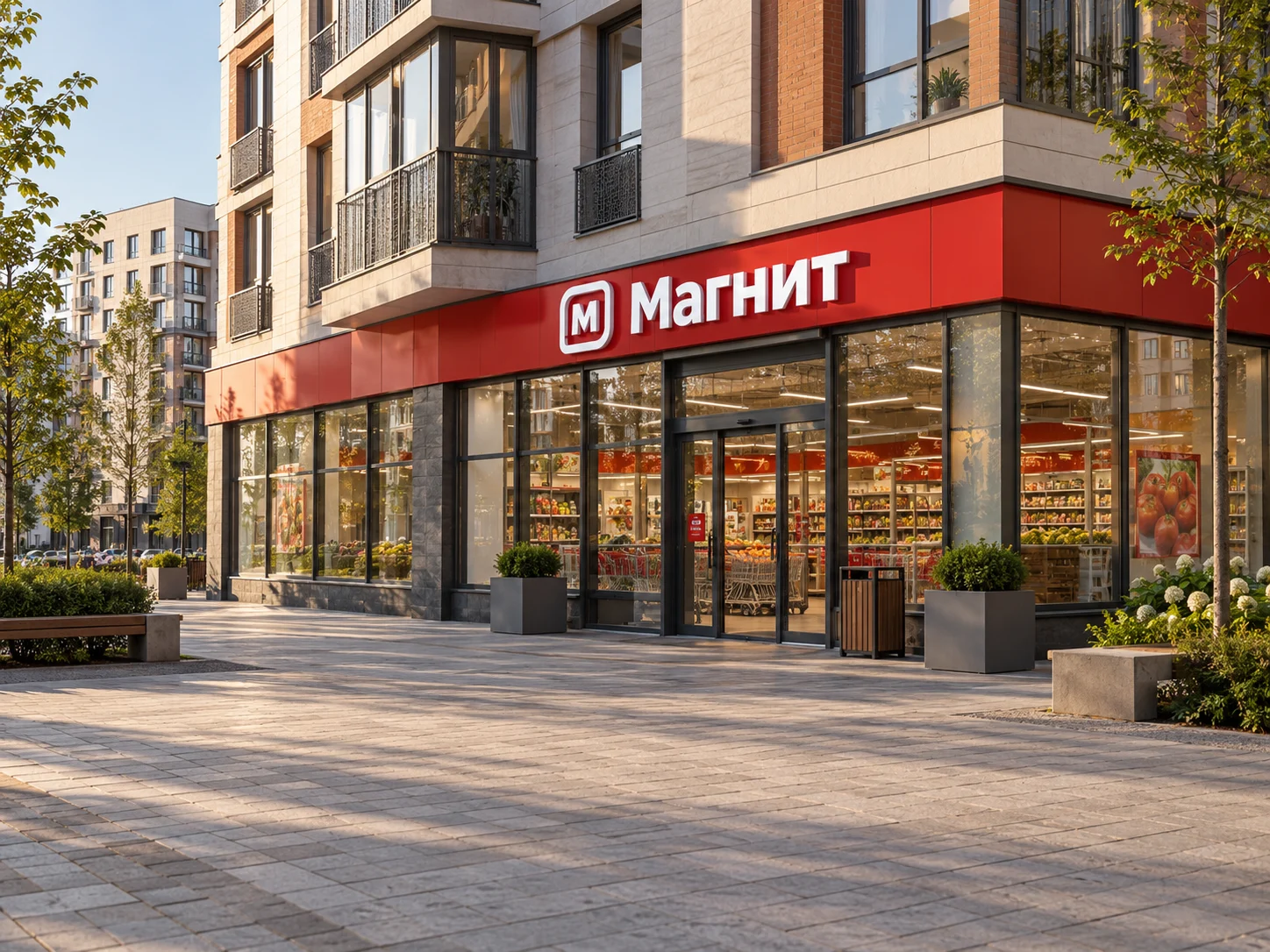 Иллюстрация коммерческого помещения с вывеской «Магнит»