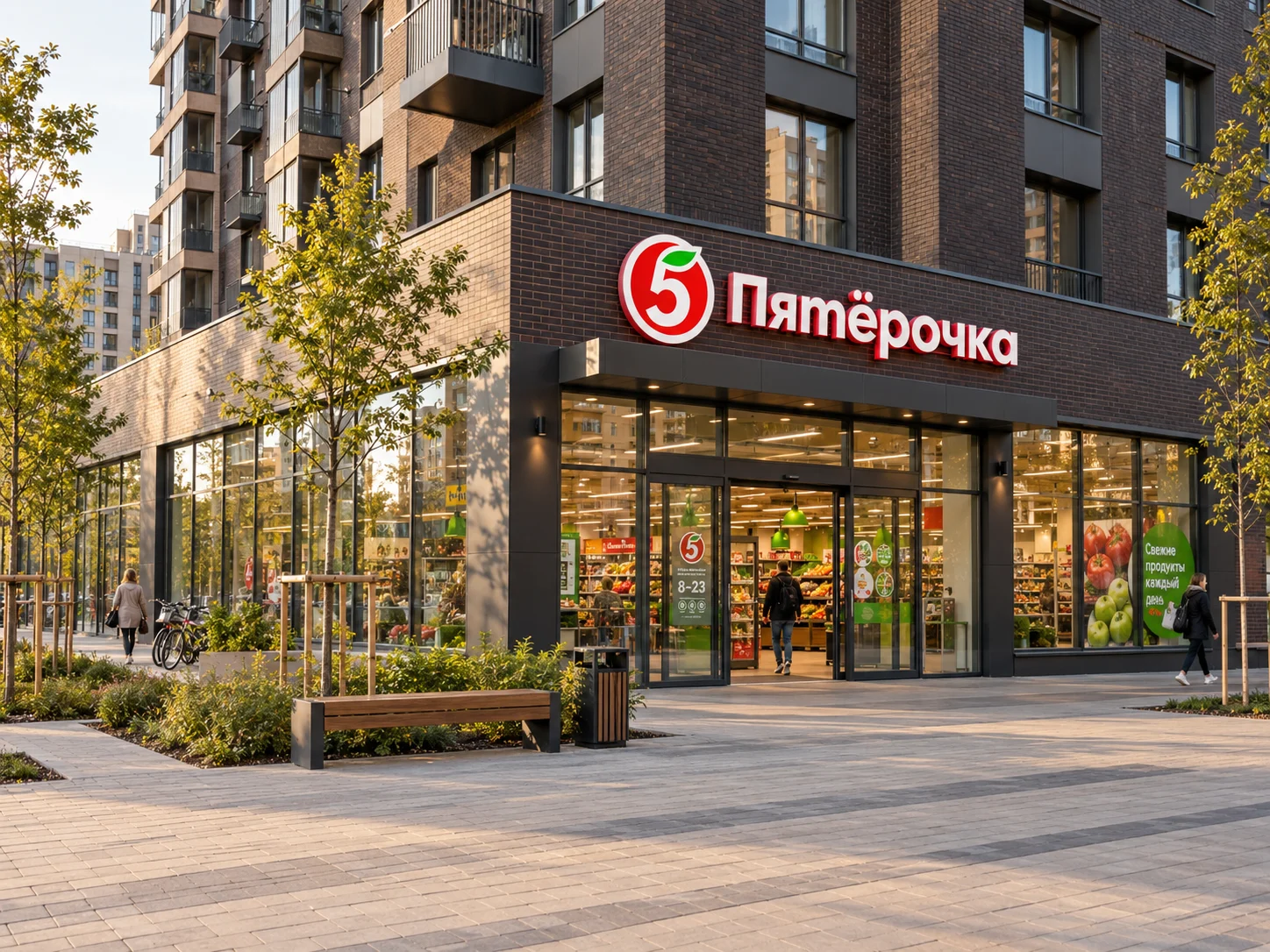 Иллюстрация коммерческого помещения с вывеской «Пятёрочка»